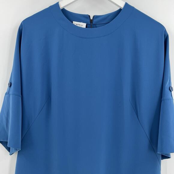 Akris Punto Drop Waist Pleated Front Mini Dress Blue Short Sleeves Zip Size 12 - Picture 4 of 12